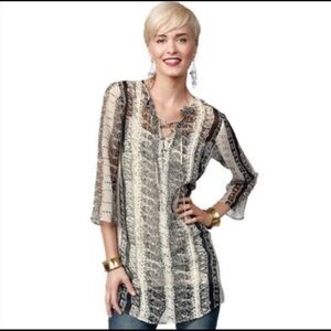 Cabi Beatnik Blouse Tunic Sheer Chiffon style 867 size XS Lace Up